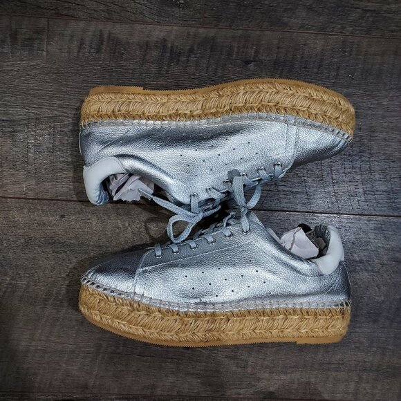 Steve Madden Silver Mars Platform Espadrill Laceup Full Leather Sneaker Shoe - Picture 11 of 12